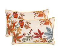 Tosleo Juego de 2 fundas de almohada bordadas de 30.5 x 50.8 cm, diseño vintage de pájaros con hojas de arce, fundas de almohada decorativas, cuadradas, florales, para decoración de fiesta de Acción