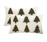 Tosleo Juego de 2 fundas de almohada bordadas de Navidad de 12 x 20 pulgadas, color verde oscuro, múltiples árboles de Navidad, decoración de fiesta de Navidad, funda de cojín 3D