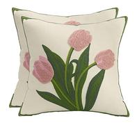 Tosleo Juego de 2 Fundas de Almohada Bordadas de tulipán de 18 x 18 Pulgadas, Fundas de Almohada de Flores, Fundas de Almohada cuadradas Decorativas Modernas para sofá, Dormitorio, Sala de Estar