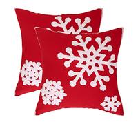 Tosleo Juego de 2 fundas de almohada de 45,7 x 45,7 cm, diseño de copo de nieve, color rojo, decoración navideña, fundas de cojín de lona bordadas, decoración navideña, fundas de almohada suaves para