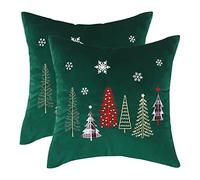 Tosleo Juego de 2 Fundas de Almohada de Navidad 18 x 18 Pulgadas, Decoración Bordada Con Árbol Para Cama, Sofá, Cojín de Coche (Verde)