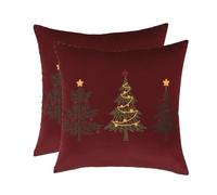 Tosleo Juego de 2 fundas de almohada de Navidad de 18 x 18 pulgadas, funda de almohada de terciopelo rojo con diseño de árbol de Navidad, decoración de fiesta de Navidad, funda de cojín bordada, funda