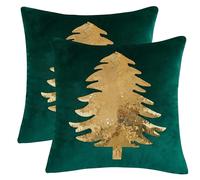 Tosleo Juego de 2 fundas de almohada de Navidad de 45,7 x 45,7 cm, color verde oscuro, con lentejuelas de árbol de Navidad, decoración de fiesta de Navidad, funda de cojín de invierno