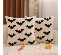 Tosleo Juego de 2 Fundas de Almohada de otoño de 18 x 18 Pulgadas Murciélagos Negros Fundas de Almohada Bordadas para Halloween Acción de Gracias otoño Calabaza Fundas de cojín