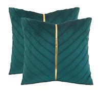 Tosleo Juego de 2 fundas de almohada de terciopelo azul pavo real de 16 x 16 pulgadas, con fundas decorativas de cuero dorado, fundas de almohada modernas de lujo para sala de estar, dormitorio, sofá