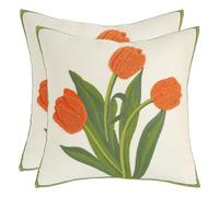 Tosleo Juego de 2 fundas de almohada decorativas bordadas de 45 x 45 cm para salón de jardín, sofá, cojín decorativo para salón, dormitorio, juego de 2 fundas de almohada con estampado floral (tulipán