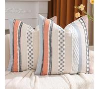 Tosleo - Juego de 2 fundas de cojín de chenilla, 45 x 45 cm, funda de almohada de rayas cuadrada, algodón, para sofá, sofá, silla, dormitorio, silla, dormitorio, silla, color naranja y azul