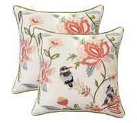 Tosleo Juego de 2 fundas de cojín de primavera y flores, 45 x 45 cm, para jardín, flores, pájaros, algodón, decorativas, para sofá, hogar, jardín, decoración al aire libre