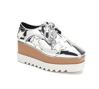 TOSOFT Zapatos Oxford De Charol A La Moda For Mujer Zapatos Planos Informales con Plataforma Y Tacones Altos con Cordones Y Punta Cuadrada (Color : Silver, Size : 37)