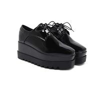 TOSOFT Zapatos Oxford De Charol For Mujer Moda Tacón Grueso Plataforma con Aumento De Altura Vestido De Trabajo De Negocios Zapatos De Cuña Negros (Color : Black, Size : 34)