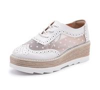 TOSOFT Zapatos Oxford De Malla For Mujer Zapatos Transpirables Con Plataforma Con Cordones Y Tacón Alto Con Punta De Ala Zapatillas For Vestido De Fiesta Sandalias (Color : White, Size : 37)