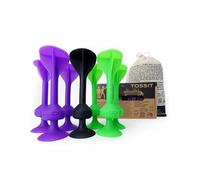 TOSSIT Juego Dardos de Silicona Ventosa - Juega con Familia y Amigos, Modos Petanca o Bocha y más! Ideal Interior Exterior, Diversión Portatil Todas Las Edades! Starter Pack: 2 Colores + 1 Negro