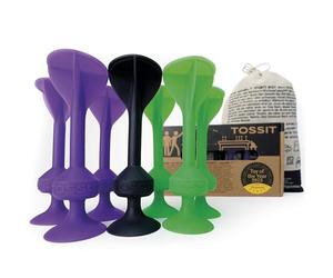 TOSSIT Juego Dardos de Silicona Ventosa - Juega con Familia y Amigos, Modos Petanca o Bocha y más! Ideal Interior Exterior, Diversión Portatil Todas Las Edades! Starter Pack: 2 Colores + 1 Negro