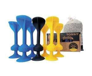 TOSSIT Juego Dardos de Silicona Ventosa - Juega con Familia y Amigos, Modos Petanca o Bocha y más! Ideal Interior Exterior, Diversión Portatil Todas Las Edades! Starter Pack: 2 Colores + 1 Negro