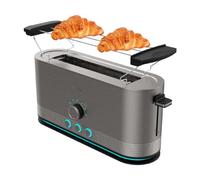 Cecotec Tostadora Vertical de Acero con Ranura Larga Shine&Toast Extra. 1050W, Capacidad para 2 Tostadas, Ranura Ancha de 3,8cm, Anillo Luminoso, 7 Niveles de Tostado, Varillas Superiores