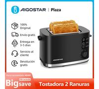 AIGOSTAR B30202J4R Tostadora de 2 Ranuras con Rejilla Calientabollos Incorporada, 6 Niveles de Tostado, 3 Funciones, Descongelación, Bandeja Recogemigas (800W)