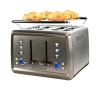 Tostadora Black+Decker con 4 ranutras extra anchas y accesorio para panecillos. 1960W. Inox.