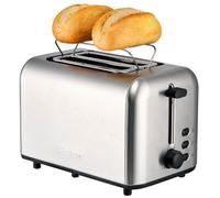 Tostadora Clatronic® de 2 ranuras | Accesorio para panecillos integrado | Ranuras extraanchas | Función de descongelación/recalentamiento | 750 vatios | Acero inoxidable | TA 3822