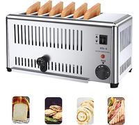 Tostadora de 6 rebanadas Tostadora comercial de acero inoxidable, Tostadora manual emergente, Ranuras extra anchas, Tostadora de pan de hamburguesa Bandeja extraíble para migas Tostadora ajustable