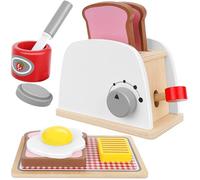 Tostadora de Juguete de Madera con Accesorios para Niños - Juego de Simulación de Desayuno con Tostadas, Huevo, Mermelada y Cuchillo - Juguete de Cocina Educativo y Creativo - A Partir de 3 Años