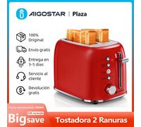 Tostadora Retro, 2 Ranuras Extra Anchas de 4 cm, Programa Especial Bagels, 6 Niveles de Tostado, 3 Funciones, 800W, Libre de BPA Rojo