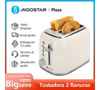 AIGOSTAR Tostadora Retro de 2 Ranuras, 6 Niveles de Tostado, 4 Funciones(Descongelar, Recalentar, Cancelar y Bagels), Bandeja Recogemigas (800W)