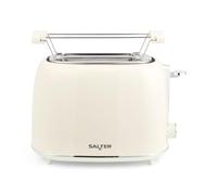 Tostadora Retro Crema de 2 Rebanadas Salter - 7 Niveles de Tostado, Descongelar, Recalentar y Cancelar, Bandeja Recogemigas Extraíble, Autocentrante, Parrilla para Calentar Panecillos