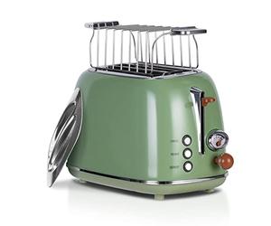 Tostadora retro Wiltal de 2 rebanadas, cuerpo de acero inoxidable, 6 niveles de tostado ajustables, funciones de descongelación y recalentamiento, indicador de cuenta regresiva