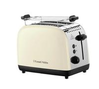 Russell Hobbs Tostadora Colours Plus, 2 Ranuras Cortas y Anchas, Tostador para 2 Rebanadas, Bandeja Recogemigas, Calientapanecillos, Función Cancelar y Descongelar, Acero Inoxidable, Crema, 26551-56