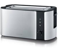 SEVERIN Tostadora automática de ranura larga, tostador ancho con soporte para panecillos, tostadora doble para calentar y descongelar, 1400 W, acero inoxidable cepillado/negro, AT 2590