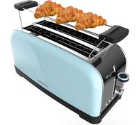 Cecotec Tostadora Vertical 2 Ranuras Largas Toastin' Time 1500 Blue. 1500 W, 4 Rebanadas de Pan, Ranura Ancha 3,8 cm, Soporte para Panecillos y Bandeja Recogemigas, Acero Inox y Azul