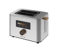 Cecotec Tostadora Vertical 2 Ranuras Cortas Touch&Toast Double, 950 W, 2 Rebanas de Pan, Ranuras Extra Anchas de 3.8 cm, Pantalla Táctil y Perilla Digital, Acabados en Acero Inoxidable