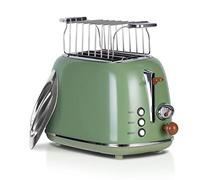 Tostadora Wiltal Retro 2 Rebanadas Acero Inoxidable, Verde | 6 Niveles de Tostado Ajustables, Función de Descongelación, Función de Recalentamiento, Indicador de Cuenta Regresiva