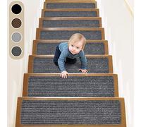ToStair Pisadas Antideslizantes para escalones de Madera, 76 x 20 cm(Paquete de 15), Adhesivo preaplicado, alfombras Antideslizantes para escaleras Interiores, Gris