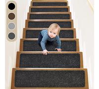 ToStair Pisadas Antideslizantes para escalones de Madera, 76x20cm (Paquete de 15), Adhesivo preaplicado, alfombras Antideslizantes para escaleras Interiores, Negro