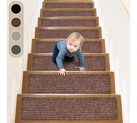 ToStair Pisadas Antideslizantes para escalones de Madera,76x20cm (Paquete de 15), Adhesivo preaplicado, alfombras Antideslizantes para escaleras Interiores, Marrón