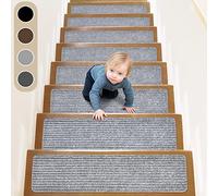 ToStair Pisadas Antideslizantes para escalones de Madera, 76x20cm (Paquete de 15), Adhesivo preaplicado, alfombras Antideslizantes para escaleras Interiores, Gris Claro