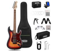 Tostar Kit de guitarra eléctrica de tamaño completo para principiantes, paquete de 6 cuerdas con pastilla SSH de amplificador con bolsa de concierto, cejilla, trémolo, correa, púas, guitarras
