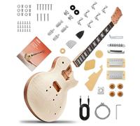 TOSTAR Kit de guitarra eléctrica estilo LP DIY con pastillas HH, cuerpo de caoba presellado, cuello de arce, diapasón de corazón morado, construye tu propia guitarra eléctrica de cuerpo sólido, kit de