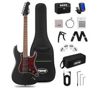 TOSTAR TST-130-SBK-NEW - Kit de guitarra eléctrica, guitarra sólida para diestros de 39 pulgadas para principiantes con amplificador, recogida S-S-S, cuerpo de álamo, pulido a mano, negro sangre mate