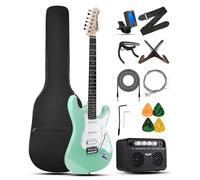 TOSTAR TST-220-SFG-NEW - Kit de guitarra eléctrica de madera maciza de 39 pulgadas para diestros principiantes con amplificador, recogida HSS, cuerpo de álamo, pulido a mano, verde menta, TST-220