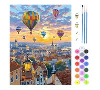 TOSTOG Pintura por Números para Adultos Globo aerostático Pintar por Numeros Adultos pequeño pueblo Pintura Acrilica Kit Cuadro DIY Completo Decoración para el Hogar(40×50cm)