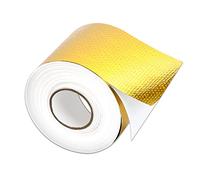 Tosucs Cinta adhesiva de aluminio con malla de refuerzo, cinta ignífuga de fibra de vidrio para motocicleta, cinta aislante térmico, 50 mm x 10 m, resistente a altas temperaturas (dorada)