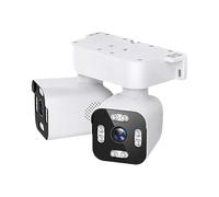 Tosuny Cámaras Exteriores de Doble Lente 2.5K 5MP, Cámara de Seguridad WiFi Inalámbrica con Audio y Video, Enchufe con Cable, Conversación Bidireccional, Seguimiento Automático, Visión (White)