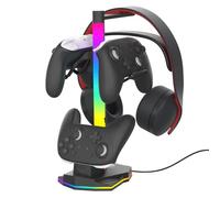 Tosuny Controlador de Juegos y Soporte para Auriculares para S Witch 2 Pro, Soporte para Auriculares con Cargador de Controlador, Luz RGB, 2 Puertos USB y 1 USB C, Base Antideslizante