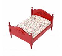 Tosuny Miniatura de Cama de Muñecas de Madera Antigua |Cama Clásica a Escala 1:12 para Dormitorio de Casa de Muñecas (Rojo)
