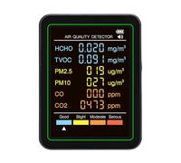 Tosuny Monitor de Calidad del Aire, Detección 6 en 1 CO CO2 TVOC HCHO PM2.5 PM10, Sensor Infrarrojo, Probador de Aire Portátil para el Hogar, Oficina, Viajes