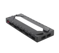 Tosuny PWM Argb Fan Hub, Controlador de Ventilador de PC de 10 Puertos de 4 Pines con 10 Puertos Argb para Ventiladores Argb y Tiras LED, Entrada Directa de Potencia, Diseño (Black)