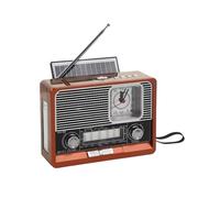 Tosuny Radio Portátil Am FM SW, Radio Reloj Vintage con Energía Solar/Recargable por USB con Linterna y Altavoz, Compatible con Tarjeta USB/TF/MP3, Radios de Transistores para