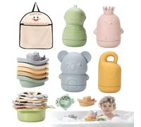 TOSUTO 15 Piezas Juguetes Baño Bebé,Juguetes Bañera para Bebe Niños Niñas de 1 2 3 Años con Animales Que Lanzan Chorros,Barcos y Red de Almacenamiento,Juguetes de Natación del Flotante para Niños